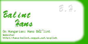 balint hans business card